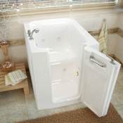MediTub 32" Acrylic Whirlpool Walk In Tub for Alcove, Corner, or Single Wall Installations with Left Drain, Drain Assembly, and Overflow White