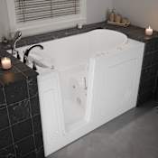 MediTub 60" Acrylic Whirlpool Walk In Tub for Alcove Installations with Overflow and Powered Fast Left Drain, Roman Tub Filler and Hand Shower White