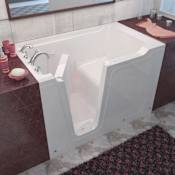 MediTub 60" Fiberglass Air Walk In Tub for Alcove Installations with Left Drain, Drain Assembly, Overflow, Roman Tub Filler and Hand Shower White