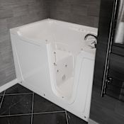 MediTub 60" Fiberglass Whirlpool Walk In Tub for Alcove Installations with Right Drain, Overflow, Powered Fast Drain, Roman Tub Filler and Hand Shower White