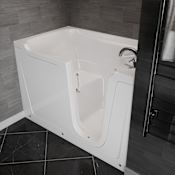 MediTub 60" Fiberglass Soaking Walk In Tub for Alcove Installations with Right Drain, Drain Assembly, Overflow, Fast Filling Roman Tub Filler and Hand Shower White
