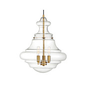 Meridian Meridian 3 Light Pendant Natural Brass