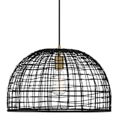 Meridian 18" Wide Single Light Pendant with Rattan Shade Black / Natural Brass