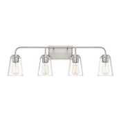 Meridian 4 Light 32" Wide Bathroom Vanity Light with Tapered Clear Glass Shades Brushed Nickel