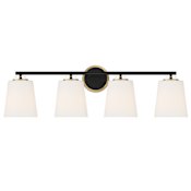 Meridian 4 Light 33" Wide Vanity Light Matte Black / Natural Brass