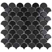 Merola Tile Expressions - 2" x 2" Specialty Fan Floor and Wall Mosaic Tile - Glossy Glass Visual - Sold by Sheet (0.96 SF/Sheet) Black