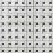 Merola Tile Gotham Spiral - 12" x 12" Pinwheel Floor and Wall Tile - Matte Visual - Sold by Carton (9.8 SF/Carton) Unglazed White with Black Dot
