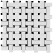Merola Tile Metro - 12" x 12" Rectangle Basketweave Floor and Wall Mosaic Tile - Glossy, Matte Porcelain Visual - Sold by Carton (9.8 SF/Carton) Matte White / Black
