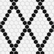 Merola Tile Metro - 1" x 1" Hexagon Penny Floor and Wall Mosaic Tile - Matte Tile Visual - Sold by Carton (8.6 SF/Carton) Matte White / Matte Black Diamond