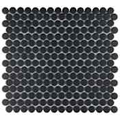 Merola Tile Hudson Penny Round - 1" x 1" Circle Penny Floor and Wall Mosaic Tile - Glossy Tile Visual - Sold by Carton (10.5 SF/Carton) Black