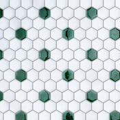 Merola Tile Metro Ion Hex - 1" x 1" Hexagon Penny Floor and Wall Mosaic Tile - Glossy Visual - Sold by Carton (8.6 SF/Carton) Emerald Dot