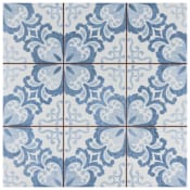Merola Tile Sample Only of FPEHMFLBL Floral Lattice Blue