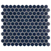 Merola Tile Hudson 1" Hex - 1" x 1" Hexagon Geometric Floor and Wall Mosaic Tile - Glossy Visual - Sold by Carton (11.2 SF/Carton) Denim Blue
