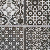 Merola Tile Classico - 12" x 12" Square Encaustic Floor and Wall Mosaic Tile - Glossy Porcelain Visual - Sold by Carton (9.6 SF/Carton) Black