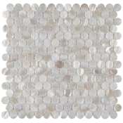 Merola Tile Conchella - 1" x 1" Circle Penny Wall Mosaic Tile - Glossy Shell Visual - Sold by Sheet (0.95 SF/Sheet) White Shell
