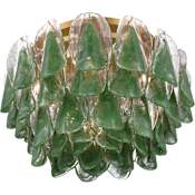 Metropolitan Verla Crest 6 Light 24" Wide Flush Mount Ceiling Fixture Legacy Brass / Green
