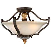 Metropolitan Chateau Nobles 3 Light 17" Wide Semi Flush Ceiling Fixture with Driftwood Glass Shade Raven Bronze with Sunburst Gold Highlights