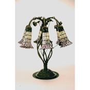 Meyda Tiffany Tube Flowers Tiffany Six Light Table Lamp Lily White / Pink / Bronze