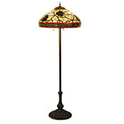 Meyda Tiffany Vintage Pinecone Three Light Floor Lamp Burgundy Pinecone / Bronze
