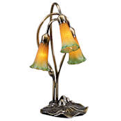 Meyda Tiffany Stained Glass / Tiffany Desk Lamp from the Lilies Collection Amber/Green