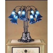 Meyda Tiffany Stained Glass / Tiffany Table Lamp from the Lilies Collection Blue