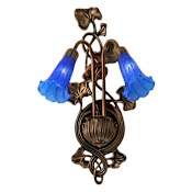 Meyda Tiffany Lilies 11" Wide 2 Light Double Sconce with Art Glass Shades Blue