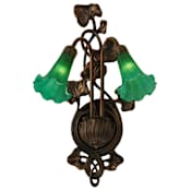 Meyda Tiffany Lilies 11" Wide 2 Light Double Sconce with Art Glass Shades Green