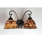 Meyda Tiffany Fishscale 18" Wide 2 Light Wall Sconce with Stained Glass Shade Mahogany Bronze