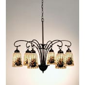 Meyda Tiffany Stained Glass / Tiffany 6 Light Down Lighting Chandelier from the Pinecones Collection Mahogany Bronze