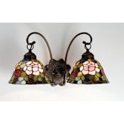 Meyda Tiffany Rosebush 18" Wide 2 Light Double Sconce with Stained Glass Shades Mahogany Bronze