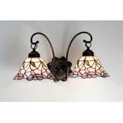Meyda Tiffany Daffodil Bell 21" Wide 2 Light Double Sconce with Stained Glass Shades Mahogany Bronze