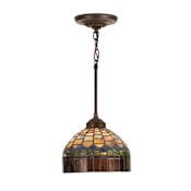 Meyda Tiffany Single Light 8" Wide Mini Pendant with Handmade Shade Mahogany Bronze