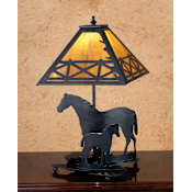 Meyda Tiffany Horse and Colt Table Lamp from the Old Forge Collection Black