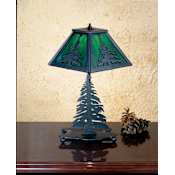 Meyda Tiffany Lodge Style Accent Table Lamp from the Pine Tree Collection Black / Emerald Green Art Glass