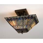 Meyda Tiffany Stained Glass / Tiffany Semi-Flush Ceiling Fixture from the Jeweled Peacock Collection Tiffany Glass
