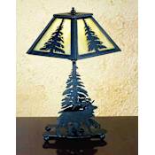 Meyda Tiffany Deer Accent Table Lamp from the Elks Club Collection Black / Emerald Green Art Glass