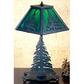 Meyda Tiffany Lodge Table Lamp from the Pine Tree Collection Black / Purple-Blue Art Glass