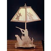 Meyda Tiffany Hunting Lodge Style Accent Table Lamp from the Ducks in Flight Collection Antique Copper / Amber Mica
