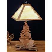 Meyda Tiffany Lodge Style Table Lamp from the Moose Collection Rust / Beige Art Glass