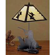 Meyda Tiffany Hunting Lodge Accent Table Lamp from the Ducks in Flight Collection Black / Beige Art Glass