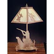 Meyda Tiffany Hunting Lodge Table Lamp from the Ducks in Flight Collection Antique Copper / Beige Art Glass
