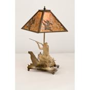 Meyda Tiffany Hunting Lodge Table Lamp from the Ducks in Flight Collection Antique Copper / Amber Mica