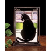 Meyda Tiffany Black Cat Stained Glass / Tiffany Specialty Lamp from the Lighted Tabletop Mini Windows Collection Tiffany Glass
