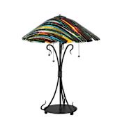 Meyda Tiffany 24" H Penna Di Pavone Fused Glass Table Lamp Irid Purple / Irid Green / Amber