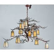 Meyda Tiffany Pine Branch Valley View 12 Light 52" Wide Chandelier with Beige Glass Shades - Rust Finish Rust