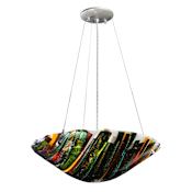 Meyda Tiffany 18" W Penna Di Pavone Fused Glass Inverted Pendant Irid Purple / Irid Green / Amber