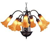 Meyda Tiffany Amber Pond Lily 7 Light 20" Wide Chandelier with Yellow Glass Shade Amber