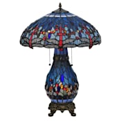 Meyda Tiffany 25.5" H Tiffany Hanginghead Dragonfly Lighted Base Table Lamp Orange Beige