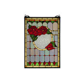 Meyda Tiffany 14" W X 20" H Morgan Rose Stained Glass Window Flame Beige Red