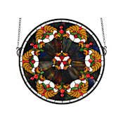 Meyda Tiffany Middleton Medallion Hand-Crafted 18"H X 19"W Stained Glass Window Antique Bronze